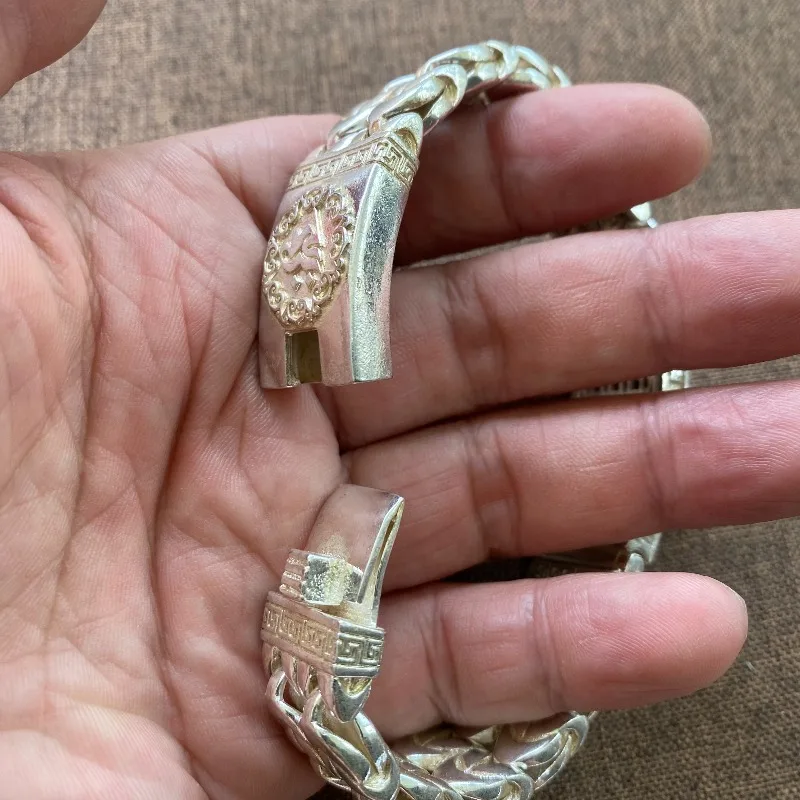 Weißkupferfarbenes zweifarbiges Dharma-Rad-Armband, Retro breiter Weizenkorn-Armreif, Unisex Ethno-Streetwear-Schmuck – Detail 6