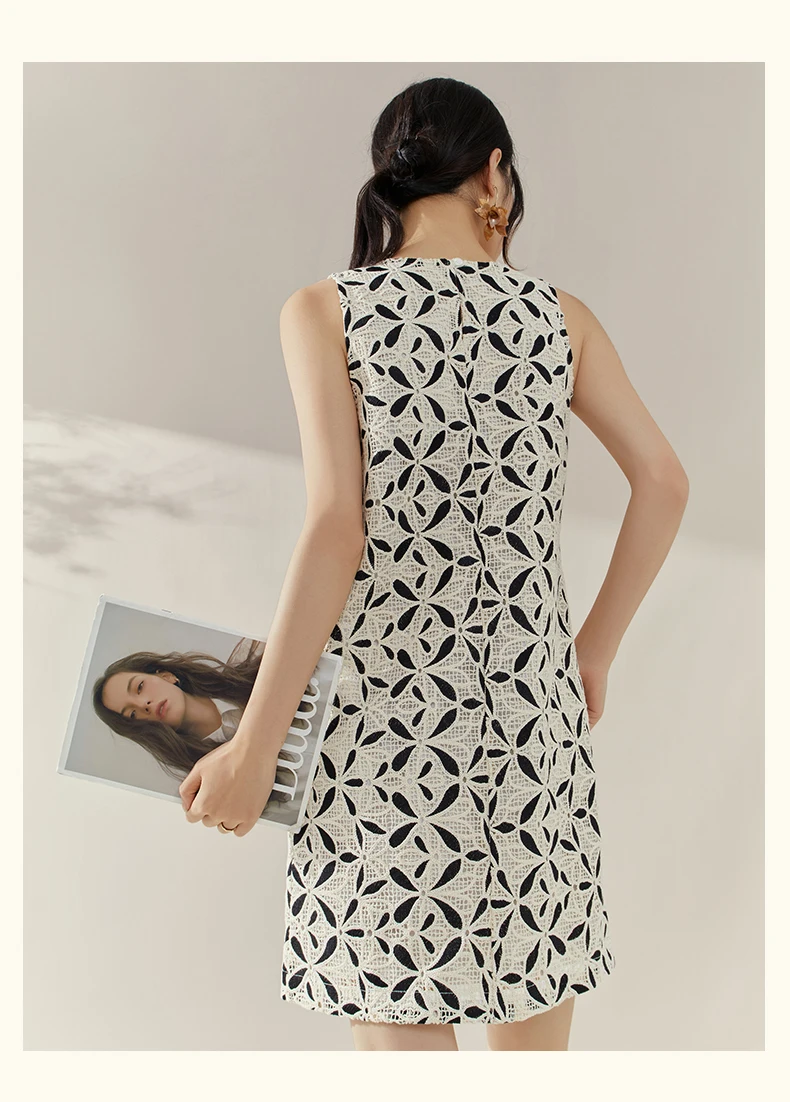 French Elegant Temperament Socialite Round Neck Sleeveless Embroidered Hollow Loose Straight Casual Short Dresses Women Summer