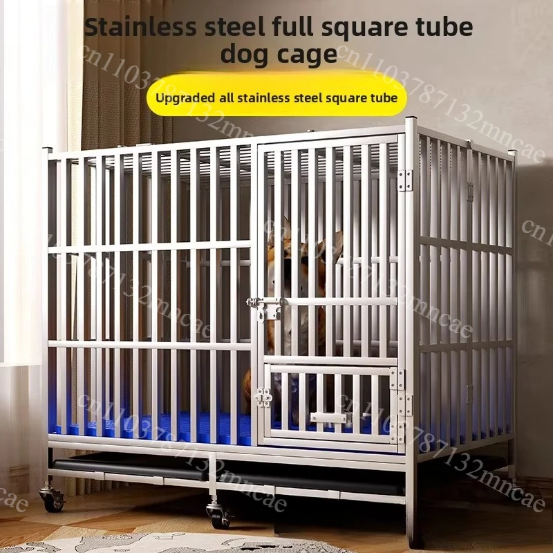 Stainless Steel Dog Cage Large Medium Dogs Samoyed Labrador Small Folding Pet Kennel