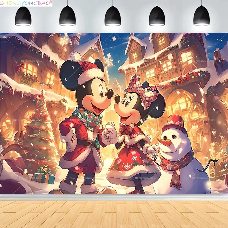 

Christmas Day Background Disney Mickey Mouse Minnie Happy Birthday Party Decorations Kids Baby Shower Photography Backdrops MC03