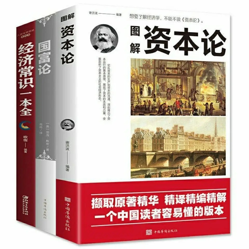 3 PCS Graphic Capital Economics Books Economic Common Sense Wealth of Nations Investment and Financial Management Libros