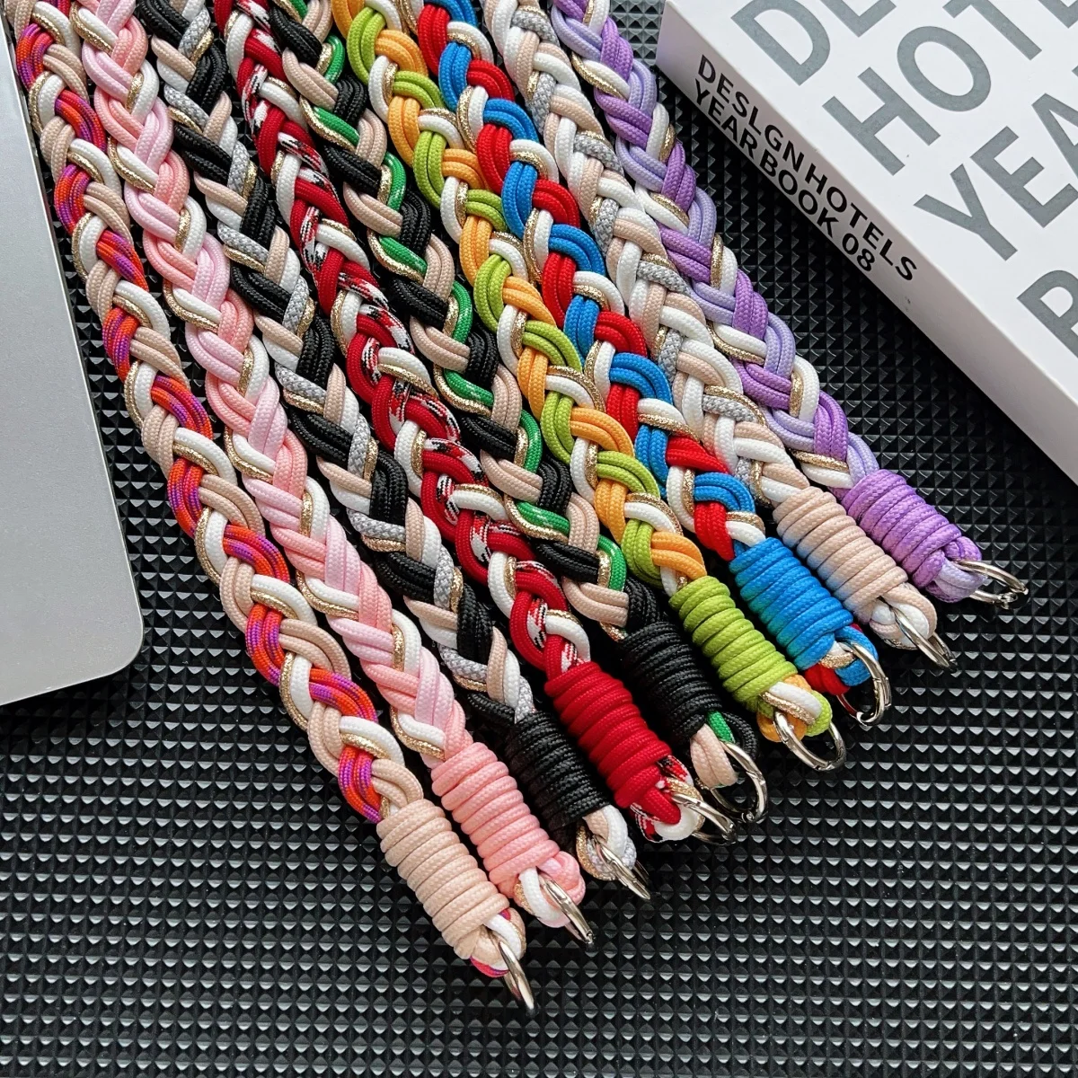 Luxury Knitted Gold Wire Lanyard Crossbody Shoulder Straps Keychain Key Ring Braided Rope With Replacement Patch Accessories