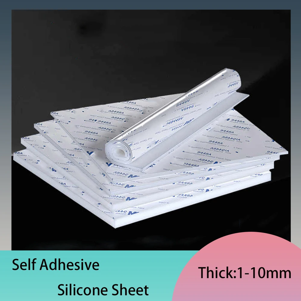 1-20Pcs Self-Adhesive Silicone Sheet Thick 1/1.5/2/3/4/5/6/8/10mm Single-Sided Back Adhesive High-Temperature Resistant Gasket
