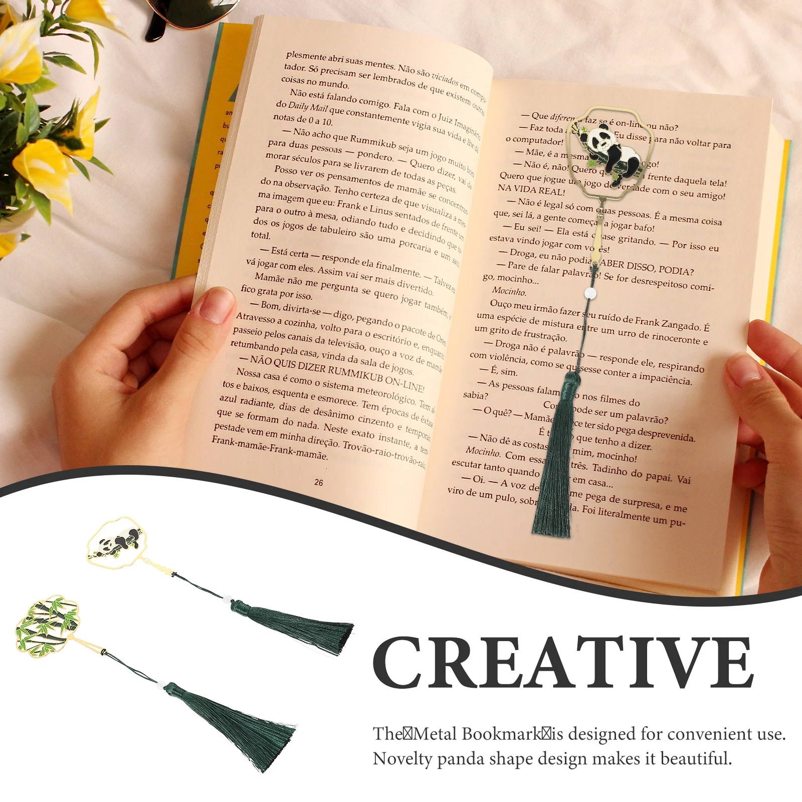 ที่คั่นหนังสือโลหะรูปแพนด้าสุดหรู 2 ชิ้น ดีไซน์เก๋ไก๋ พกพาสะดวก พร้อมพู่ห้อย เหมาะสำหรับฤดูกาลรับปริญญาและคนรักหนังสือ