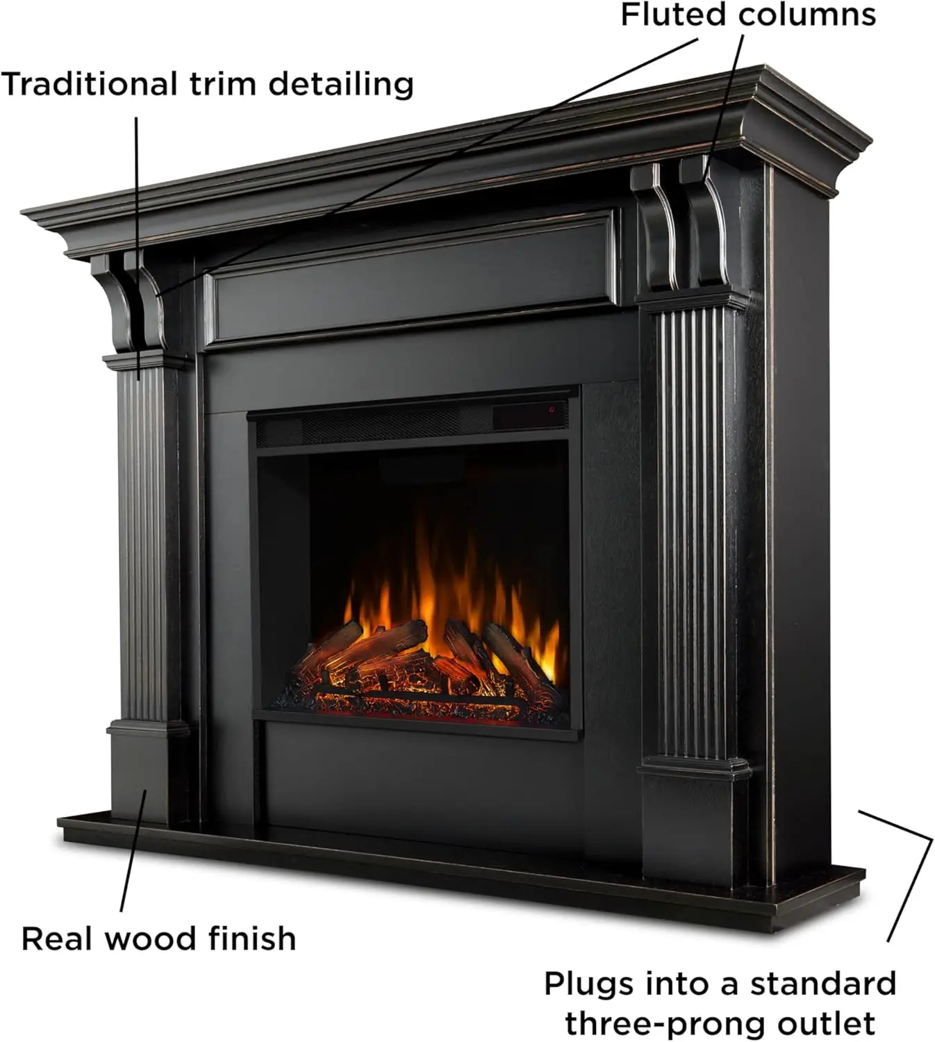 Real Flame Ashley 48"" Electric Fireplace With Mantel For Living Room Or Bedroom, Replaceable Fireplace Insert Heater,