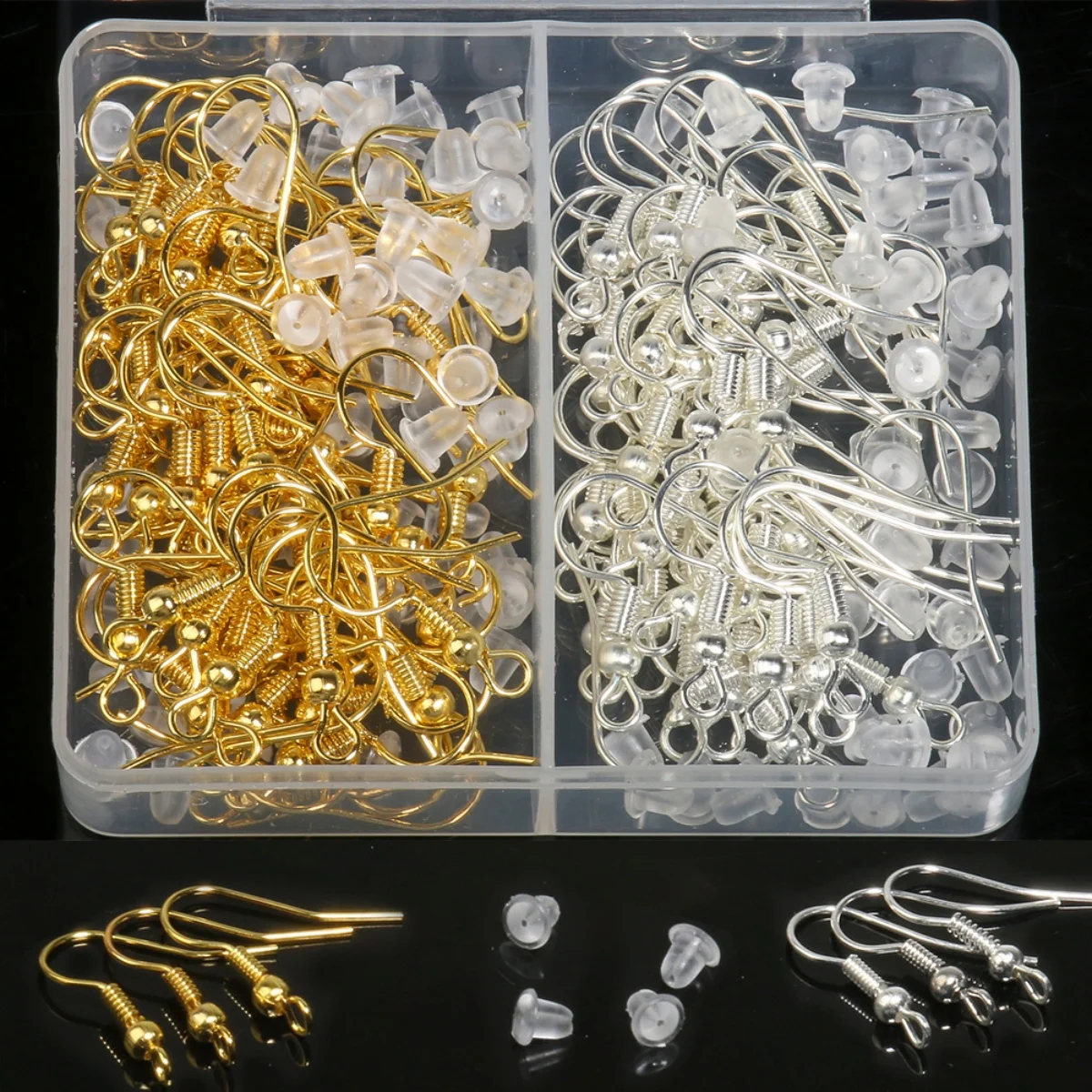 100sets/box Gold Color Silver Color Earring Hook Kit Mix-color Ear Wires Fish Hooks Earplugs For DIY Jewelry Making