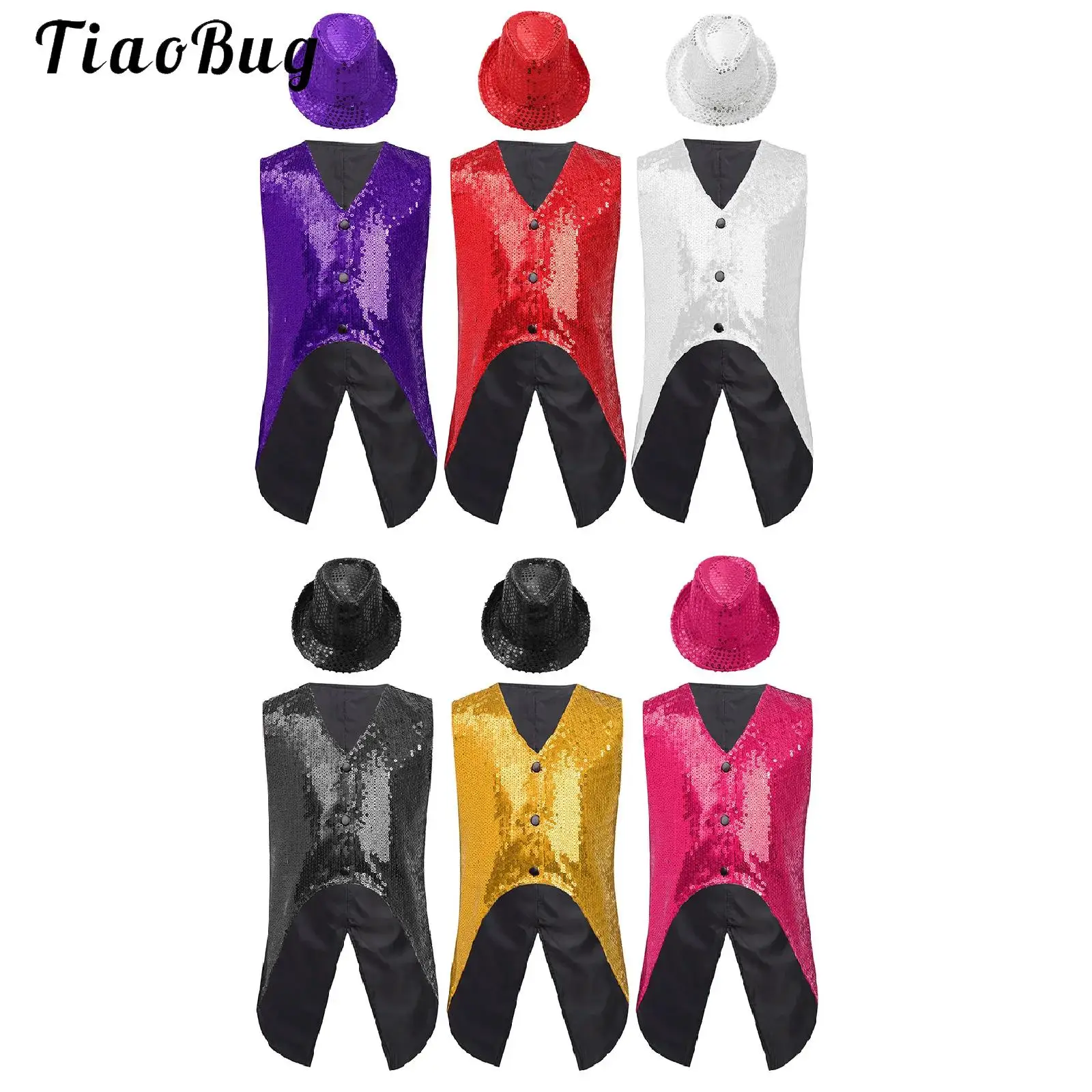 

Boys Girls Hip-hop Jazz Dance Vest Waistcoat Sequins Blazers Tops Halloween Christmas Party Stage Performance Costume Outfits