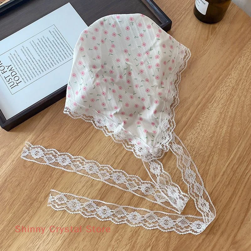 Słodka, kwiatowa bawełniana chusta na głowę, miękki otulacz, elegancka koronkowa trójkątna chusta, turban, opaski na głowę, drukowana chusta do włosów dla kobiet i dziewcząt.