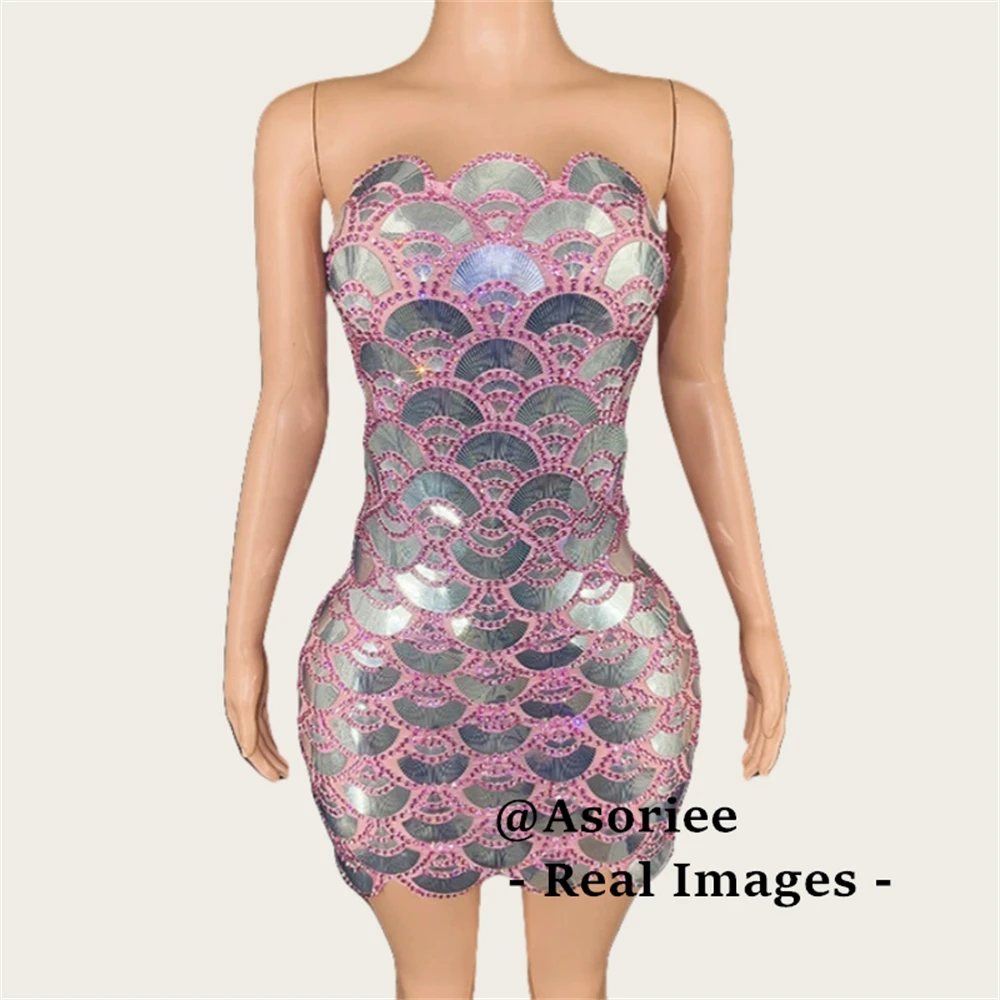 Asoriee – Trägerloses, mit Pailletten verziertes Minikleid, glänzende Pailletten-Partykleider, trägerlose Cocktail-Abschlussballkleider