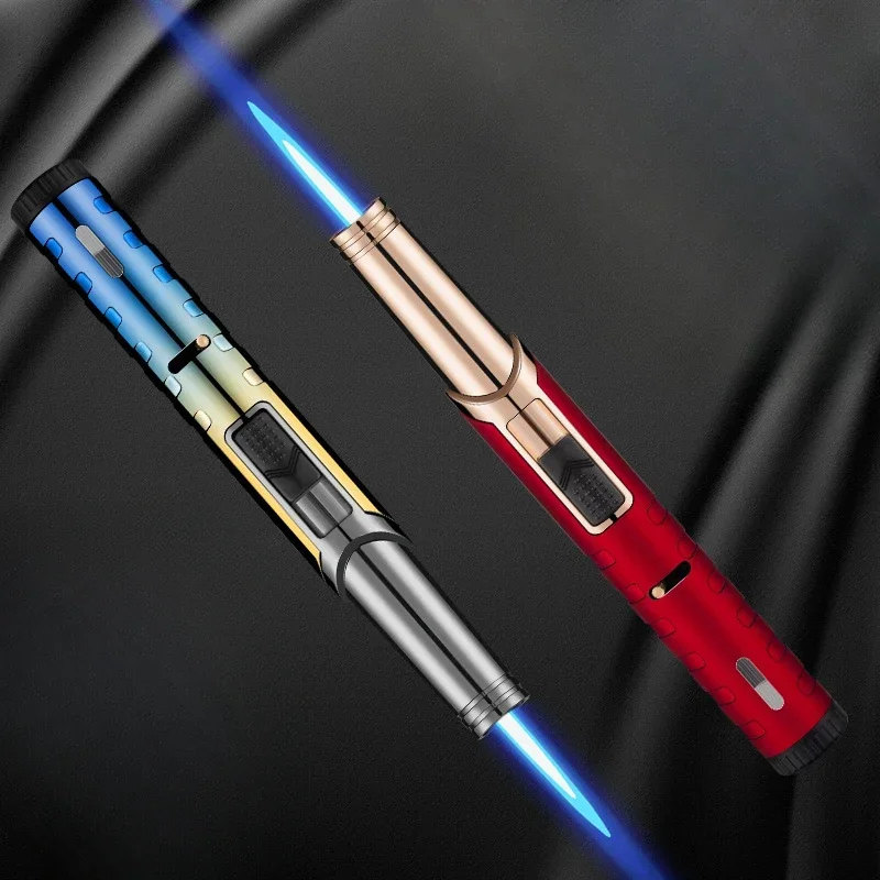 New  Metal Torch Windproof Lighter Refillable Pen Lighter Jet Flame Butane Lighter Kitchen BBQ Candle Camping Men's Gadget