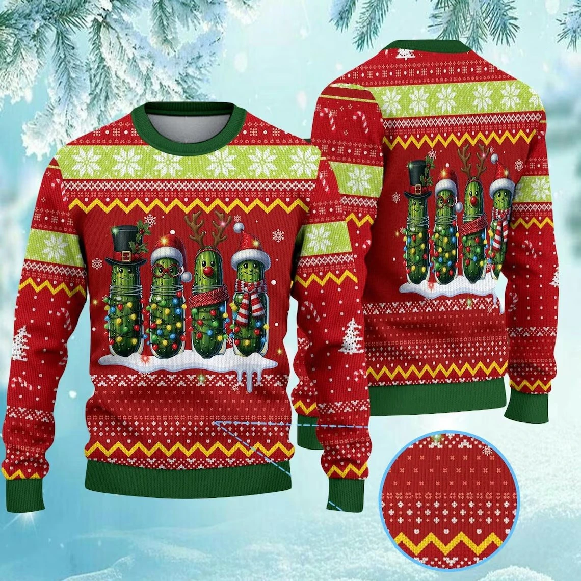 Sjov Skeleton Graphic Christmas Sweater - close-up view
