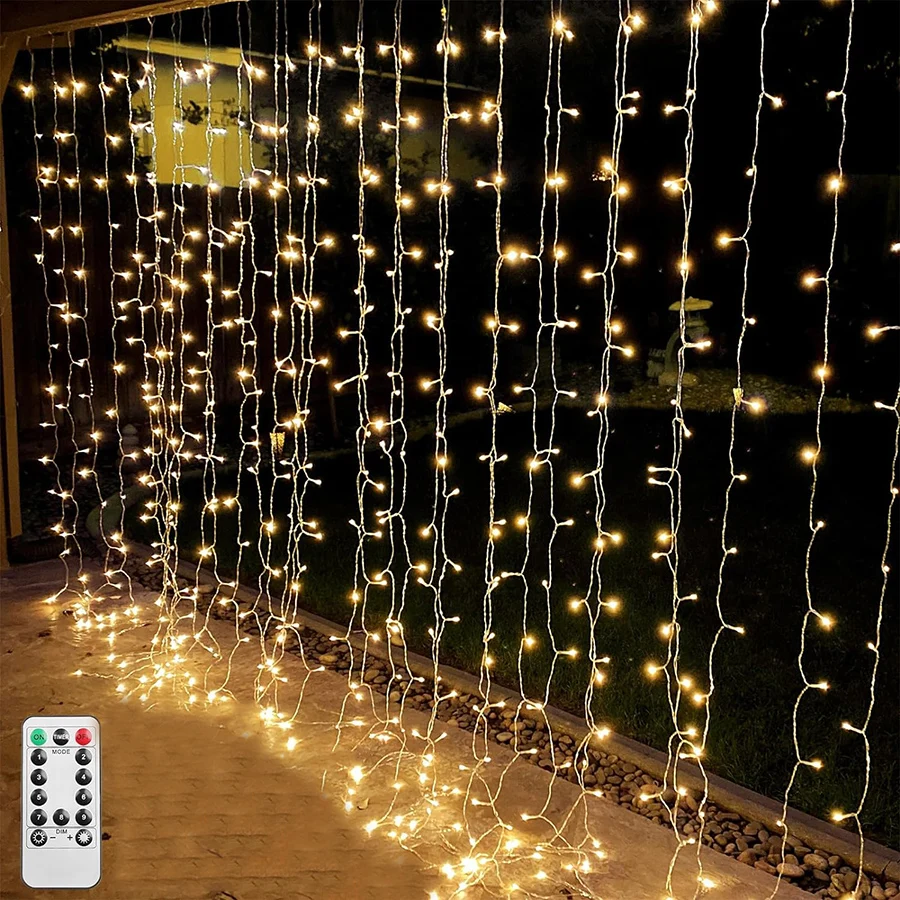 3X2M 3X3M 6X3M Christmas Curtain String Light with Remote Outdoor Fairy Curtain Icicle Light for Window Wall Backdrop Decor