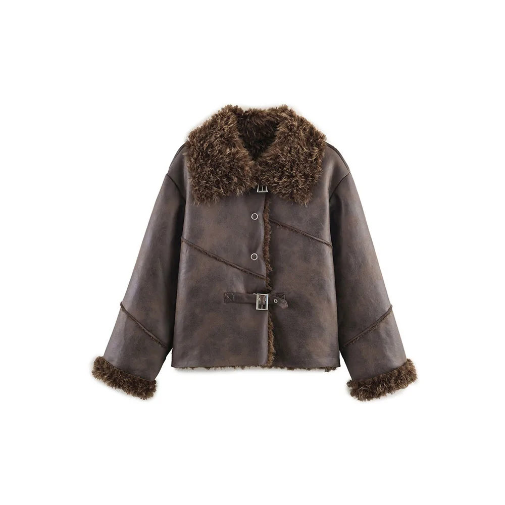 

Autumn and winter new women's clothing fashionable simple versatile fur one-piece thick coat