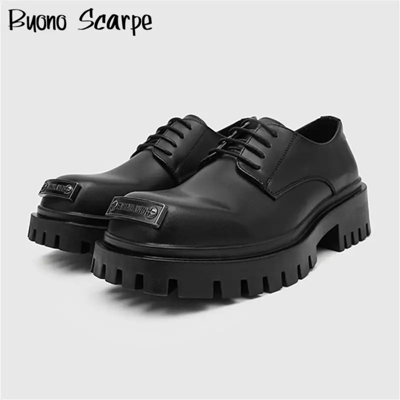 

2025 Punk Style Metal Decorations Square Toe Thick Bottom Platform Men Pumps Lace Up Large Size New Fashion Unisex Casual Shoes