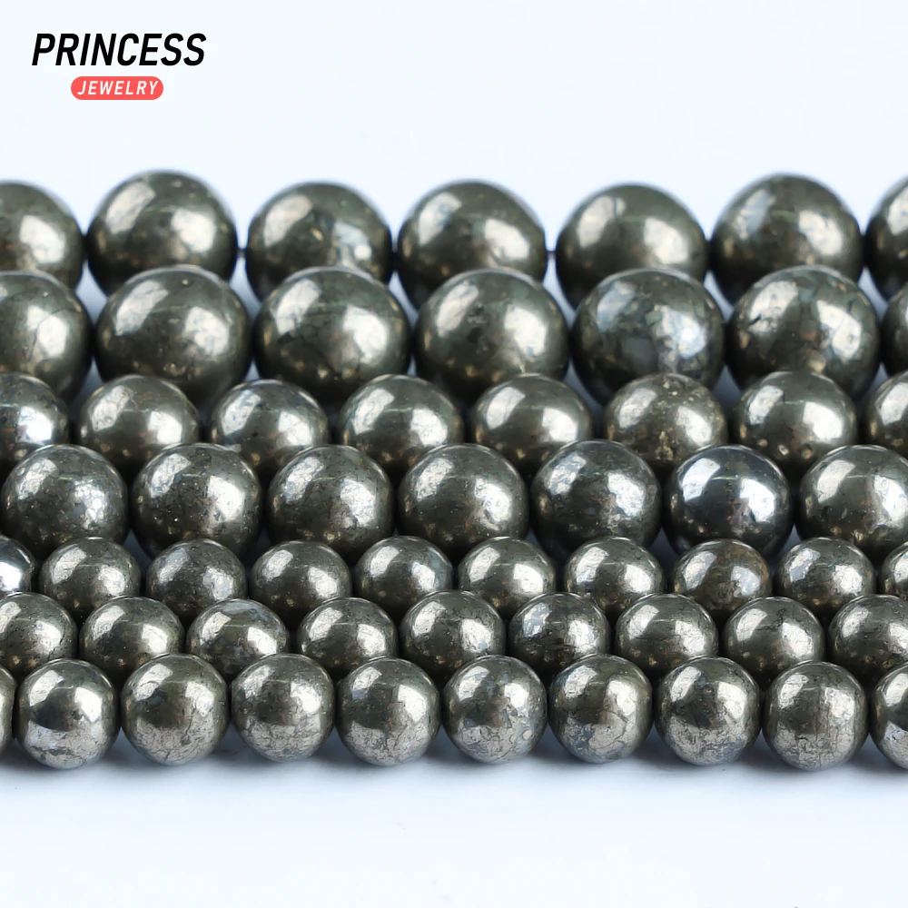 A+ Natural Pyrite Iron Ore  6 8 10mm Loose Gemstone Beads for Jewelry Making Bracelet Wholesale Stone Beads DIY Accessories