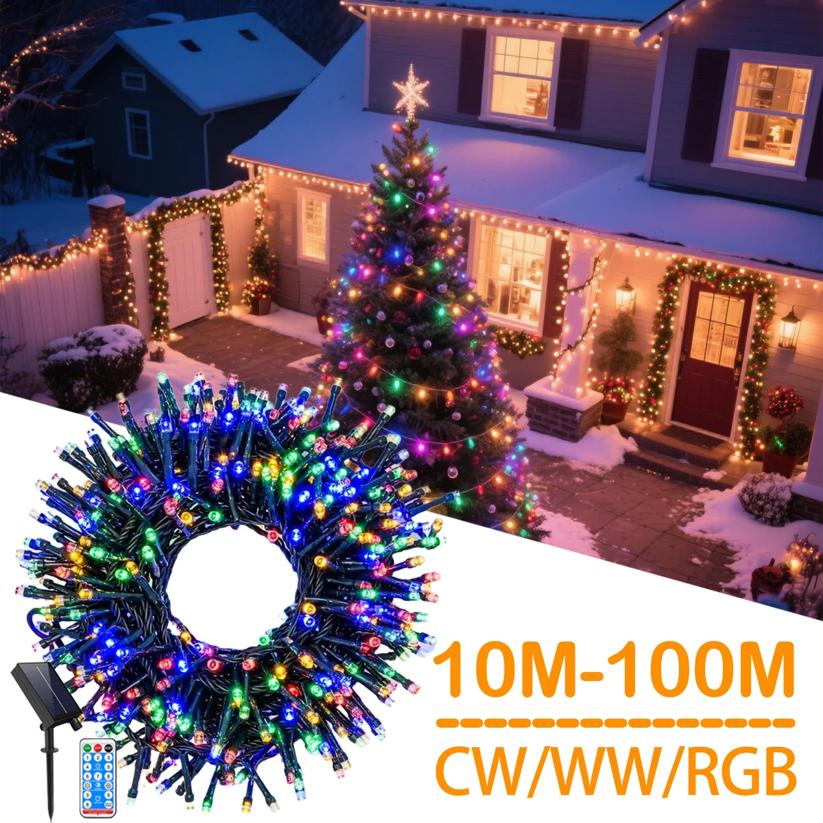 Portable Solar Lawn Lights String Waterproof Holiday Xmas Outdoor Camping Night Lamp Plug and Play,with 8 Lighting Modes Remoter