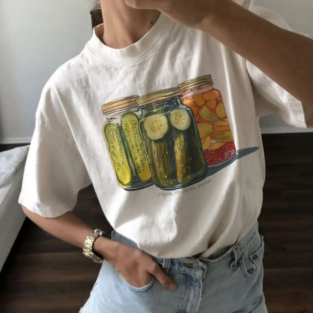 

Cotton Summer New European and American Fashion Fruit Print Casual Loose Round-neck Versatile Women's T-shirt