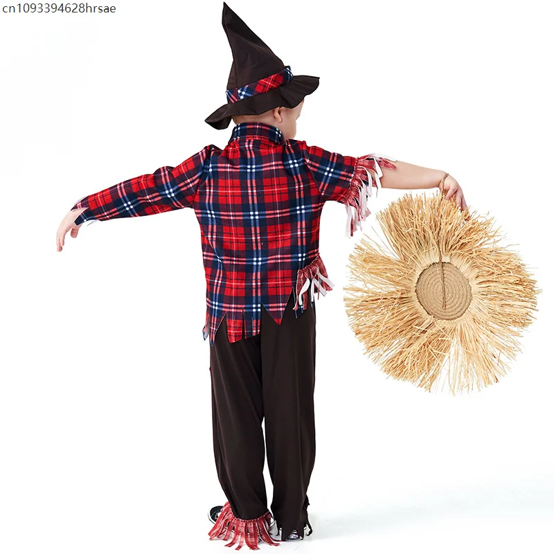 

2025 New Arrival Wizard of Oz Harvest Girl Sweetie Sunflower Scarecrow Dress Up Patchwork Scarecrow Boy Halloween Costume