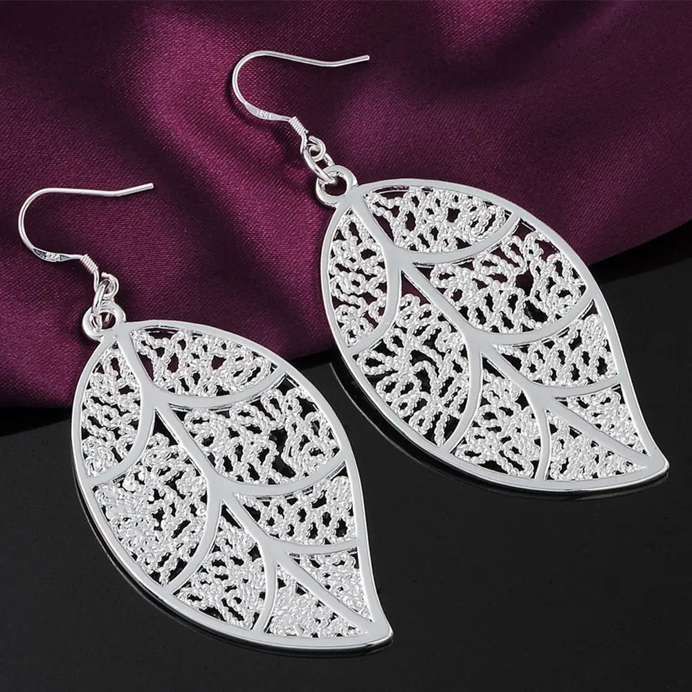 

Fashion 925 Sterling Silver Leaf Dangle Drop Earrings For Women Party Wedding Hanging Earrings Luxury Jewelry Accessories
