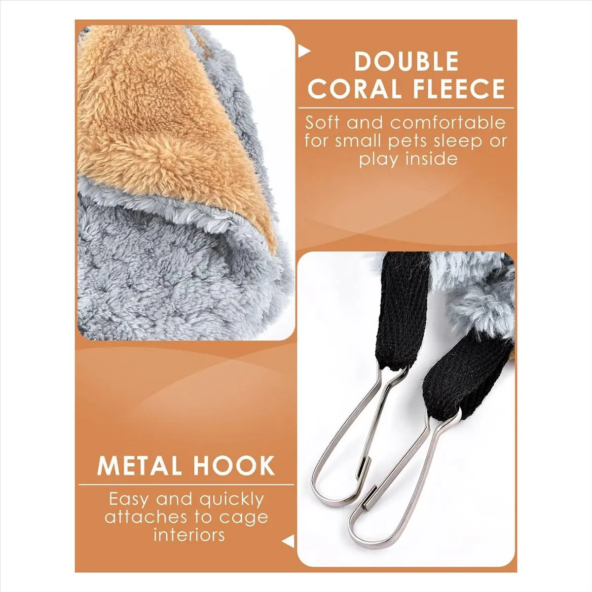 A56K Small Animals Hammock, Ferret Sugar Glider Triple Bunk Bed Cage Warm Plush Hanging Hammock Bed Hideout for Hamster Grey