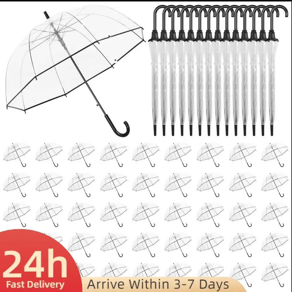 

60 шт. автоматических зонтов-тростей с классической ручкой-крючком, 8 спиц, высокая видимость, для свадеб, выпускных и мероприятий на открытом воздухе