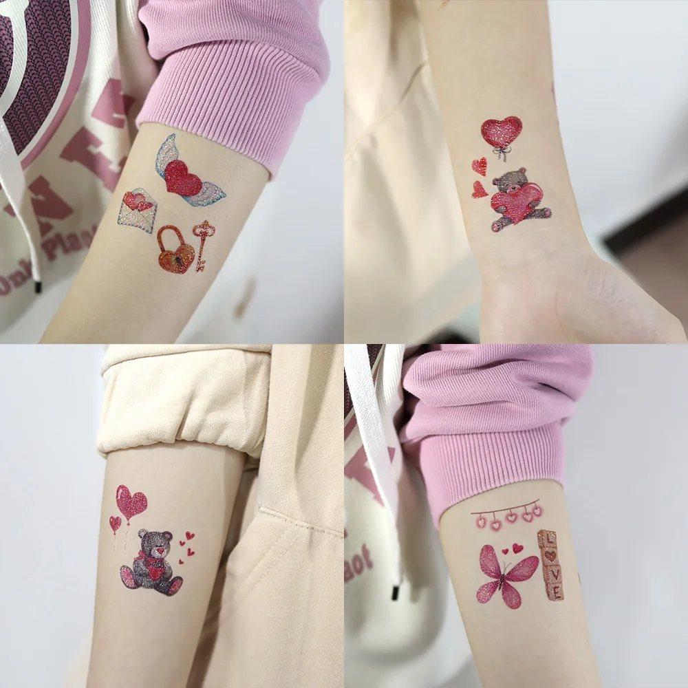 Wedding Party Glitter Temporary Tattoo Disposable Body Art Sticker Gradient Color Pink Love tatouage temporaire