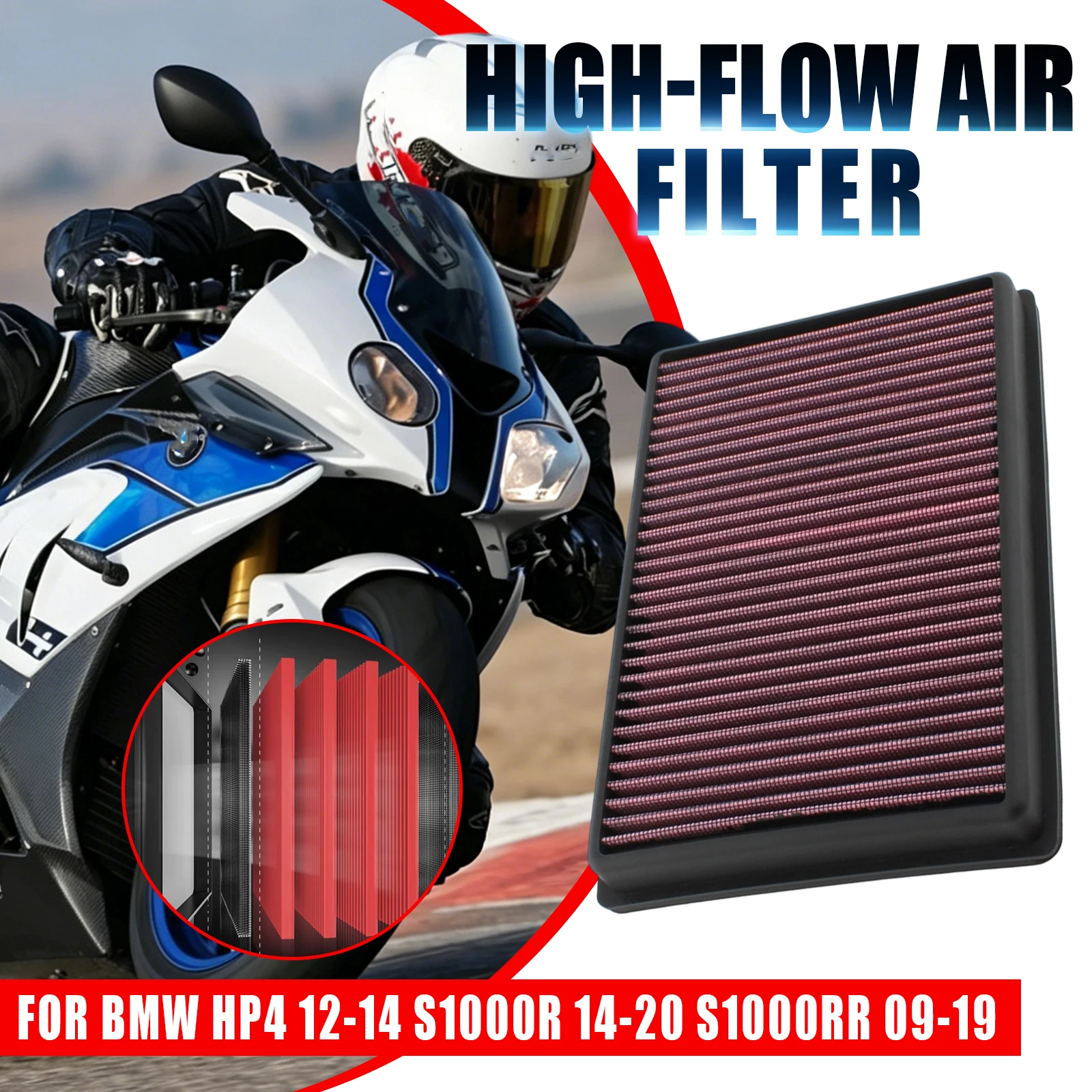 Motorcycle Washable High Flow Air Filter Intake Cleaner For BMW S1000RR 2009-2019 S1000R XR 2009-2019 HP4 2012-2014 2017 2018