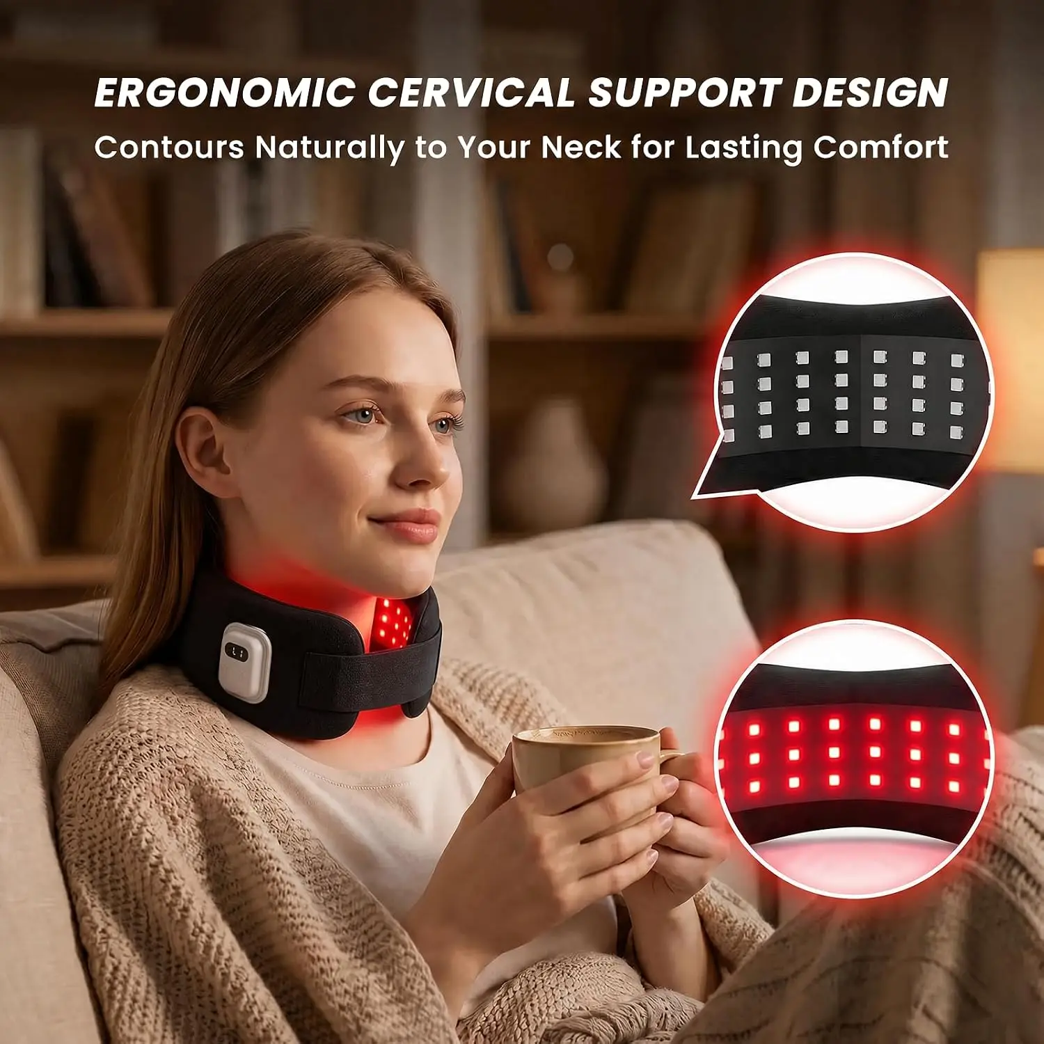 Red Light Neck Wrap,660nm & 850nm Light,Adjustable 3 Modes,Comfortable Neck Support for Office,Travel & Daily Use
