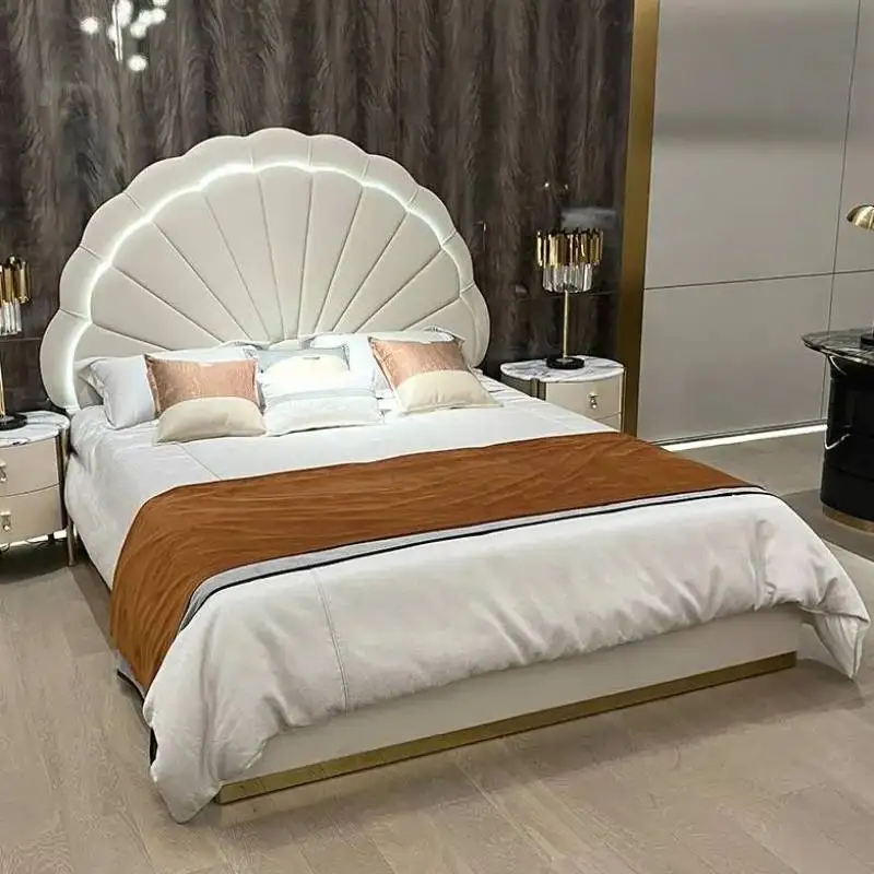 

Europen Princess Double Bed Base Beige Designer Wooden Platform Double Bed Headboards Luxury Camas De Dormitorio Furniture Home