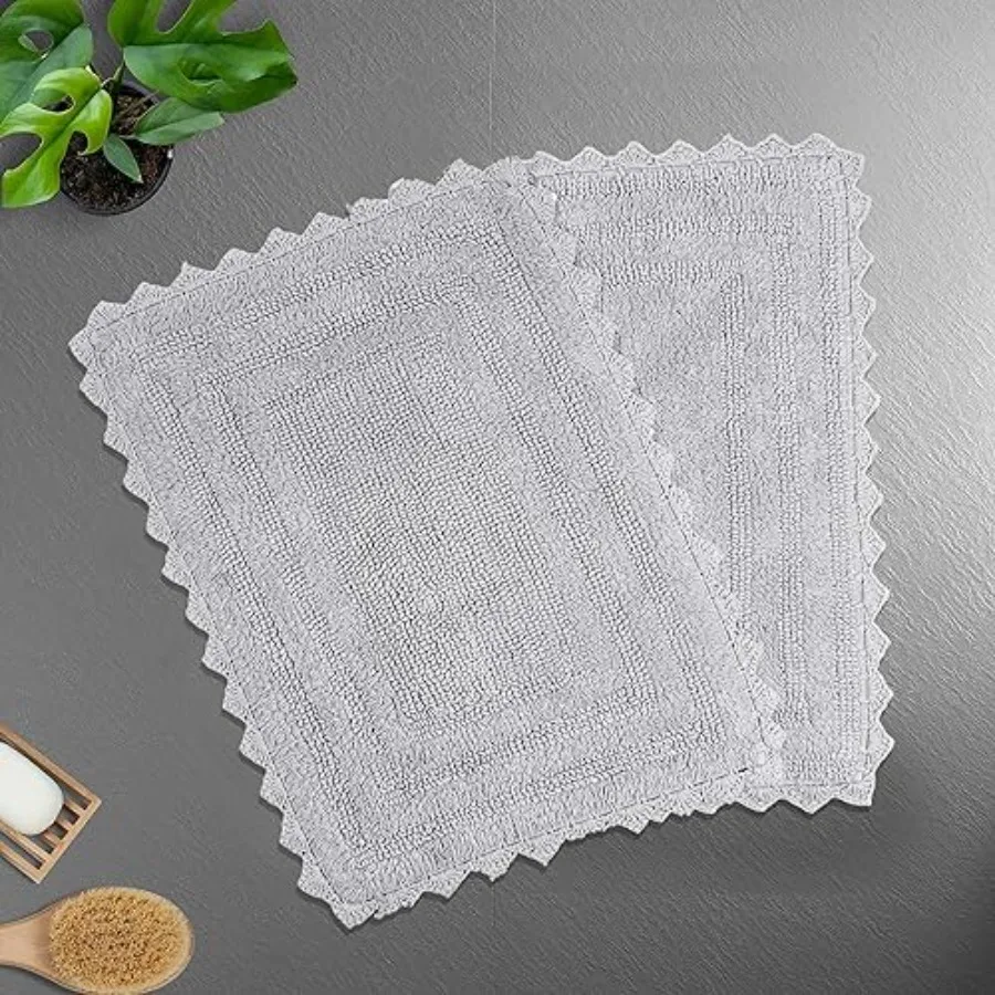 

2Pack Gorjeeus Collection Soft Reversible Bathroom Rug Cotton Bath Mat Set with Crochet Border 19" x 26