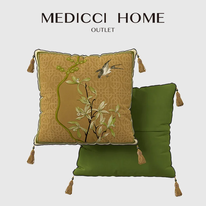 

Medicci Home Orientalism Style Decorative Cushion Cover Floral Plant Bird Velvet Meticulously Woven Luxury Pillow Case For Villa