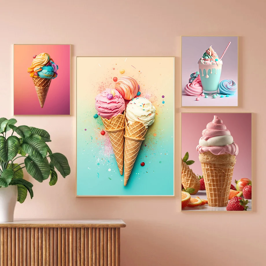 Delicious Dessert Pink Marshmello Ice Cream Candy Poster Canvas Painting Wall Art Pictures Kitchen Restaurant Home Decor