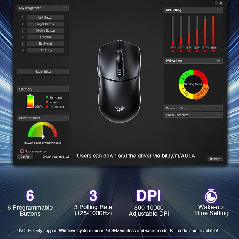 AULA SC580 Wireless Gaming Mouse BT 5.0/2.4G/Wired 3 Mode W/ 10000 DPI PAW3395 Sensor 500mAh Battery Lightweight E-sports Mouse