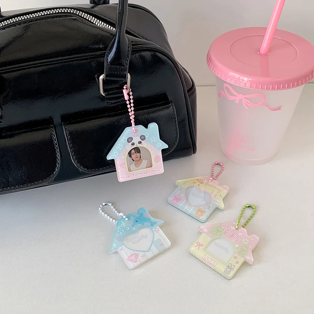 

Cartoon 1 inch Photo Holder Keychain DIY Picture Photo Frame Key Rings Mini Photo Album House Pendants Small Card Sleeve