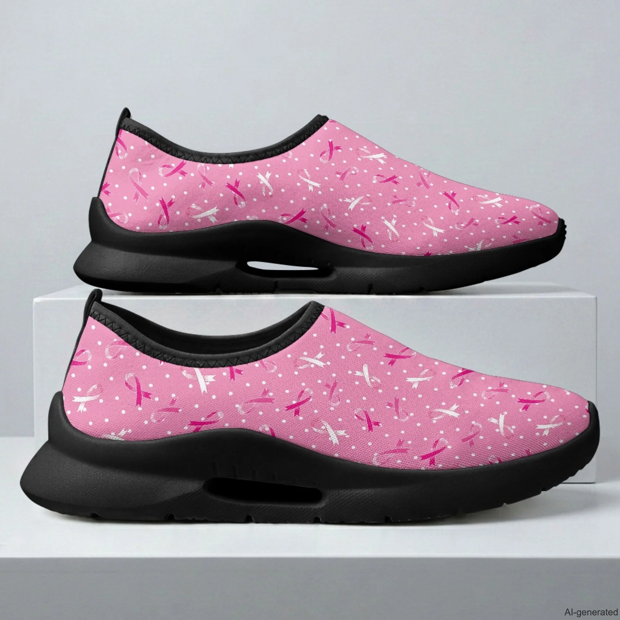 XIXIRIMIDO Women\\'s Nursing Tennis Shoes Casual Shoes Slip On Walking Shoes Male Running Shoes Pink Ribbon Breast Cancer Shoes