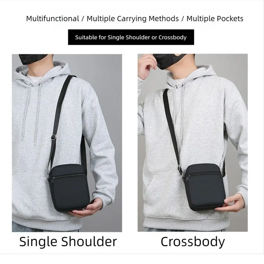 

Casual PU Shoulder Bag Waterproof Adjustable Crossbody Bag Multiple Compartments Black Mobile Phone Bag for Men