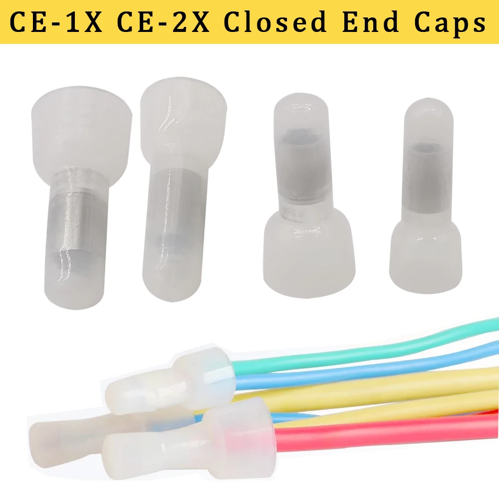 50/100Pcs CE-1X CE-2X Closed End Crimp Caps Insulation Electrical Wire Cable Connector Nylon Line Cap Tsui Splice Terminal Caps