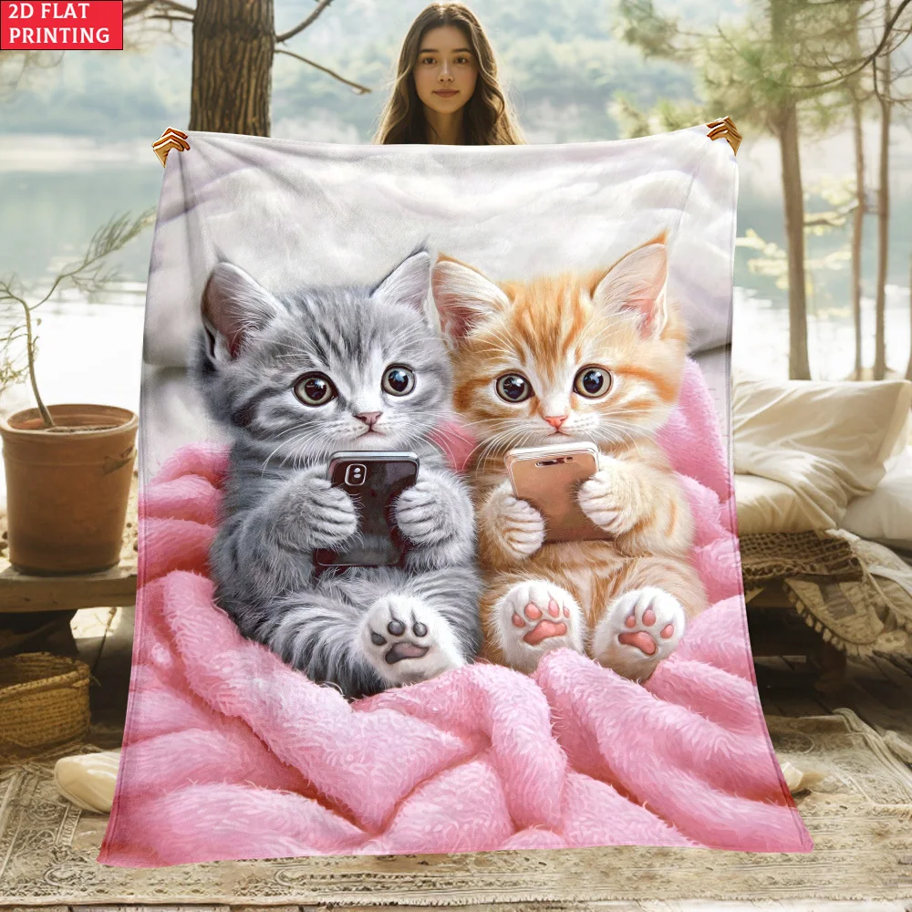 Cute Kitten Pair Photo Blanket Throw for Pet Lovers Cozy Gift for Couch Decor