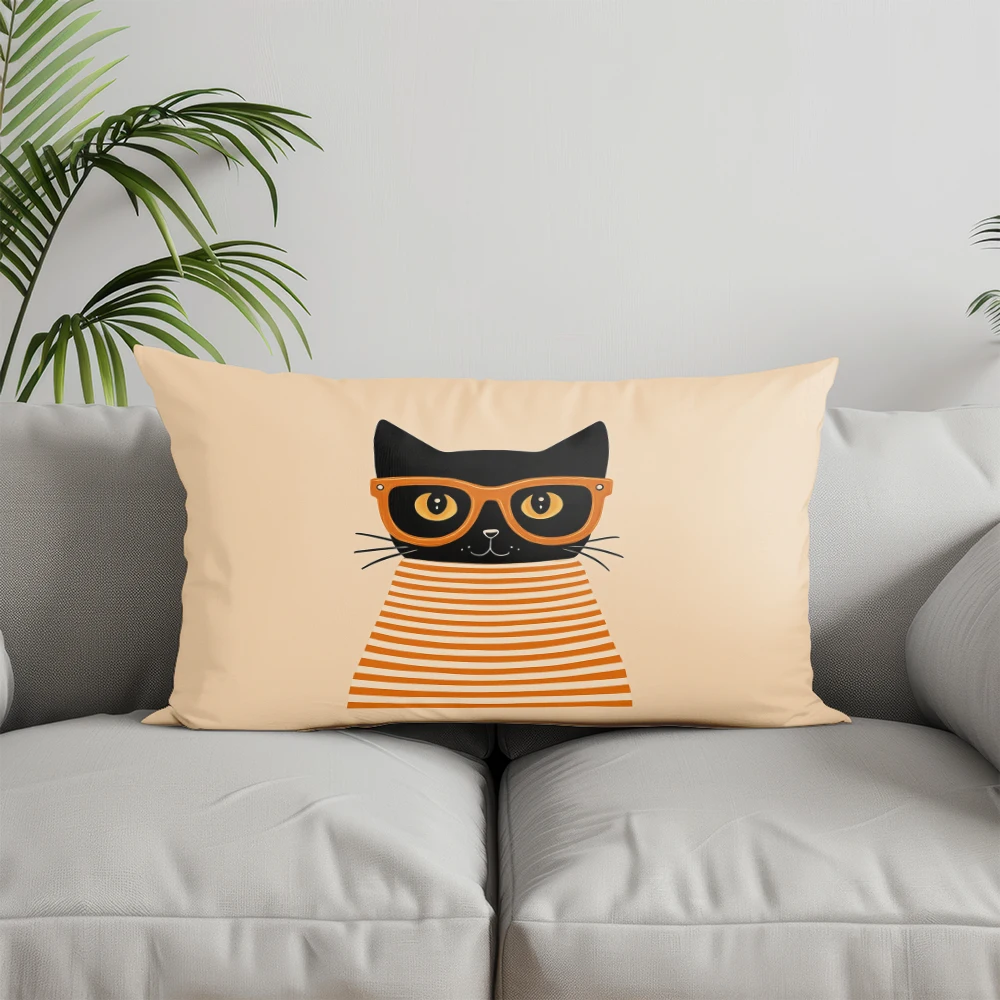 ديكور المنزل قطة أنيقة مع نظارات برتقالية مناسبة لغرفة النوم وغطاء وسادة السيارة وسادة خلفية مستطيلة #2