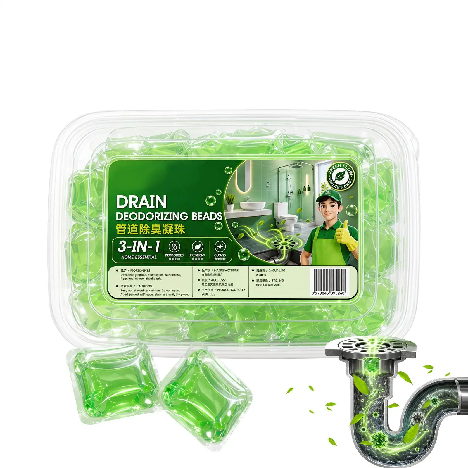 30Pcs Drain Odor Eliminator Pods Water Soluble Beads Drain Deodorizer Gel Sink Cleaner Pipe Freshener Drain Care Pods