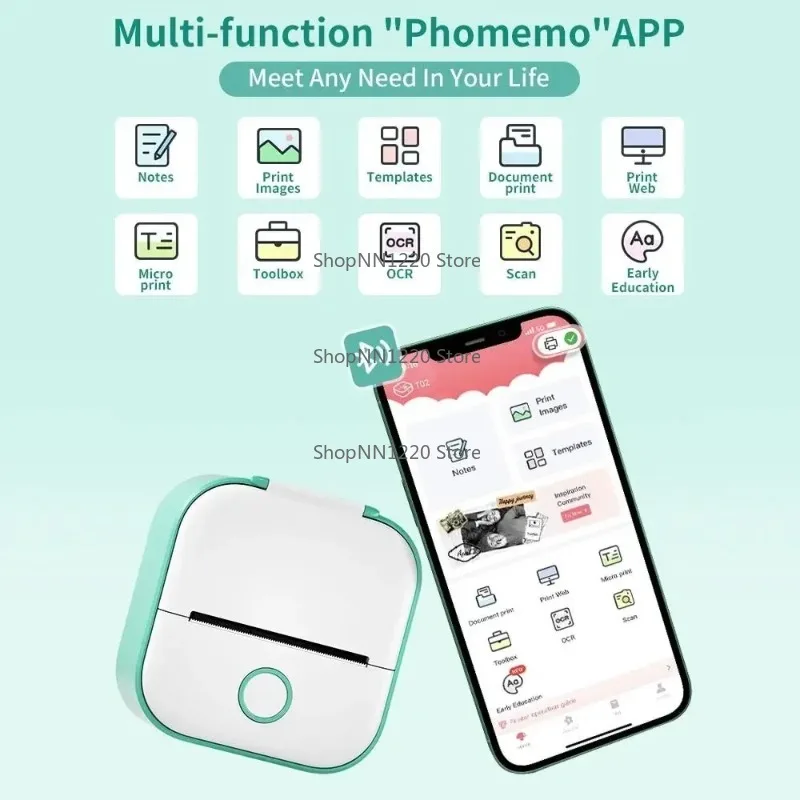 

TOOLSPhomemo Print Pod Mini Printer T02 Portable Mini Thermal Pocket Printer With Rolls Paper Inkless Bluetooth Sticker Maker