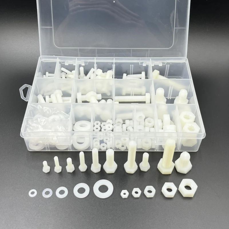 216 teile/satz weiße Nylon Sechs kant schraube Mutter Unter leg scheibe Set metrisch Gewinde Sechs kant schraube Kunststoff isolierte Schraube m4 m5 m6 m8 m10 – Detail 3