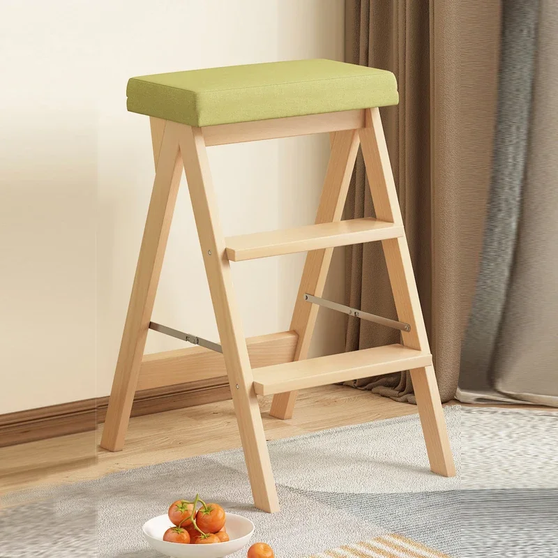 

Anti-Slip Folding Ladder, Bamboo Stool with Soft Cushion, 3 Steps Home Stable Shelf, 150kg Strong Bearing Capacity