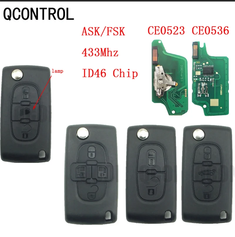 

QCONTROL 2/3B For Peugeot 206 307 308 407 Partner for Citroen C4 C5 C3 Berlingo Xsara Flip Remote Key ASK FSK 433MHz CE0523 /36