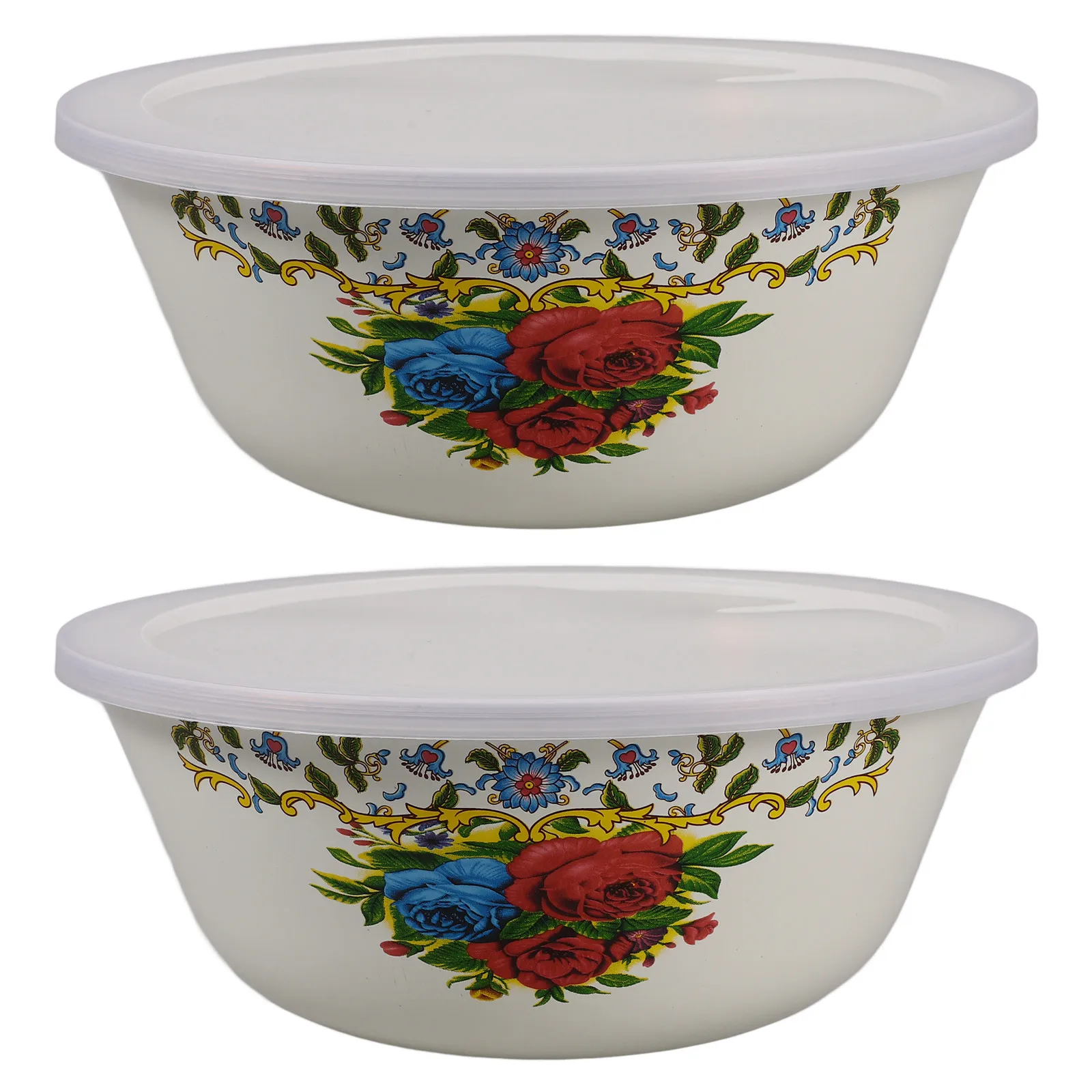 2Pcs Enamel Food Bowl Vintage Instant Noodle Soup Bowl Thick Base Retro Household Kitchen Enamelware Multi Function Salad Basin