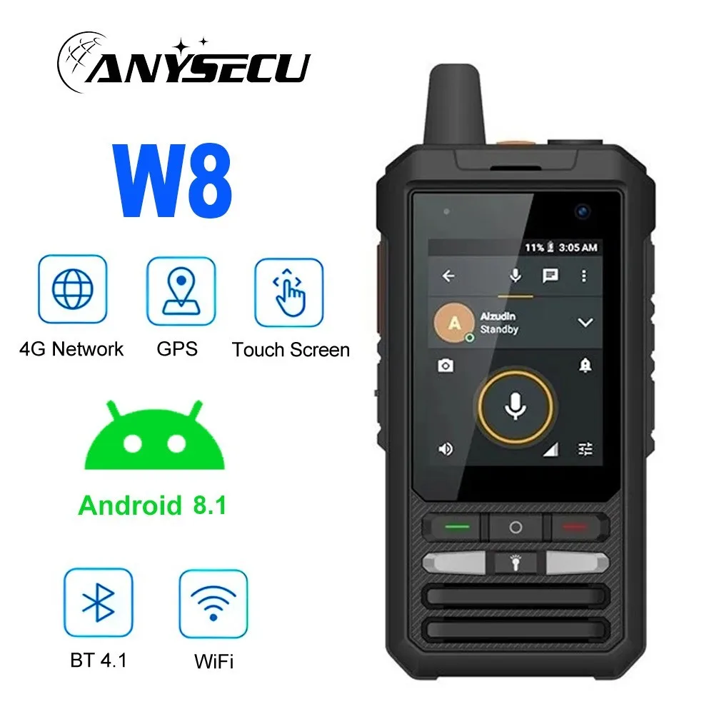 ANYSECU W8 Android 8.1 4G LTE Network Radio With GPS WIFI Function Mobile Phone Work With Zello Real-ptt