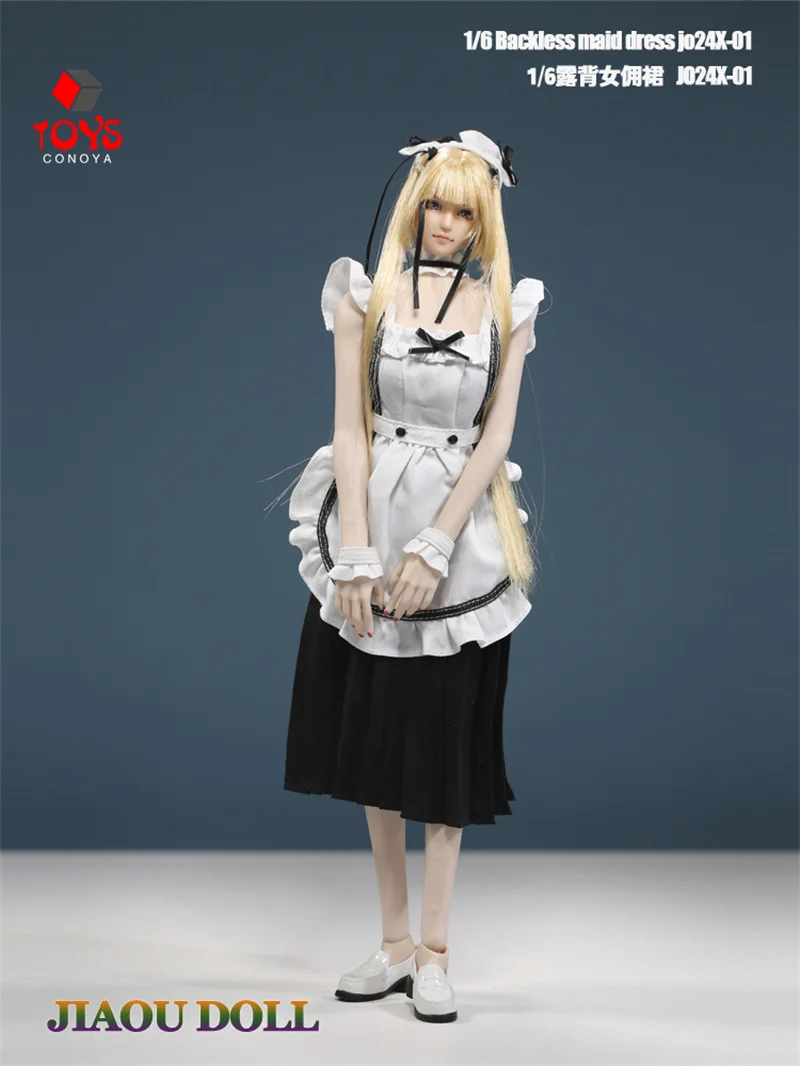 JO24X-01 1/6 Scale Backless Maid Dress Cafe Server Skirt Clothes Model Fit 12'' Female Solider Action Figure Body Doll