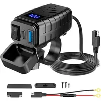 Motorcycle PD+QC3.0 USB Fast Charger 60W Handlebar Dual USB Socket with Switch Voltmeter Waterproof 12V Power Supply Adapter