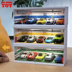 1/64 Scale Simulate Miniature Scene Parking Lot Garage Scene Model with Light Storage Display Box Mini House Props for Fans