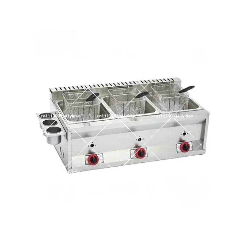 Heavy Duty 3-Pot 3-Cylinder Gas Fryer for Fried Skewers, Fries, Chicken Cutlets
